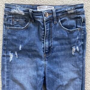 Stradivarius Jeans Womens Super High Waist Sz 2 Skinny Distressed Blue Preowned